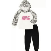 Juicy Couture BLACK Toddler Girls 2-Set Leopard-Trim Hoodie and Joggers, US 3T