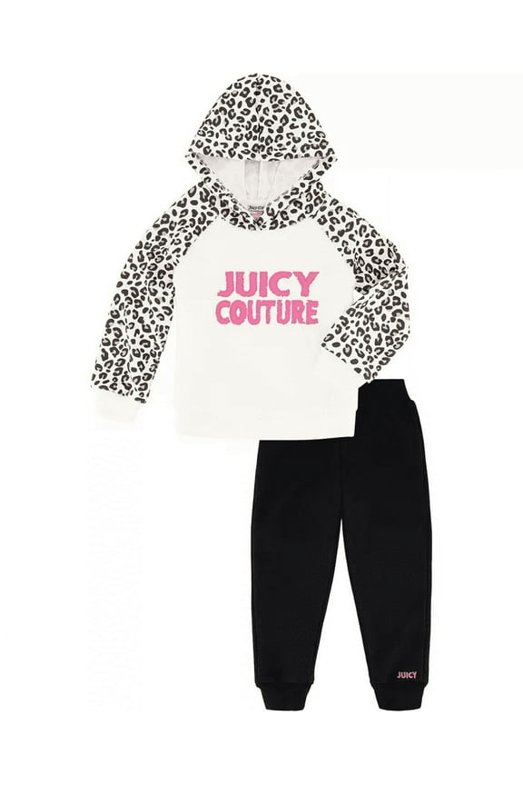 BLACK Toddler Girls 2-Set Leopard-Trim Hoodie and Joggers, US 3T