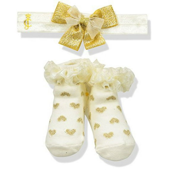 Juicy Couture Baby Girls' 2 Pieces Gift Box Set-Socks and Headband-Gold, Vanilla, OS