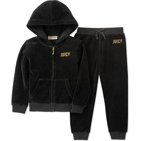 Juicy Couture Baby Girls 2 Pieces Jog Set-Velour, Black, 18M