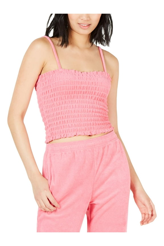 Black Label Womens Juniors Microterry Smocked Camisole Top Pink XL