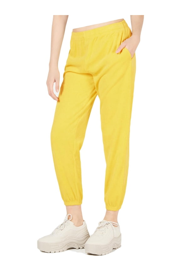 Black Label Womens Stretch Drawstring Jogger Pants Yellow L