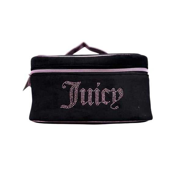 Juicy Couture Bling Velour Cosmetic Train Case with Handle, Black/Purple