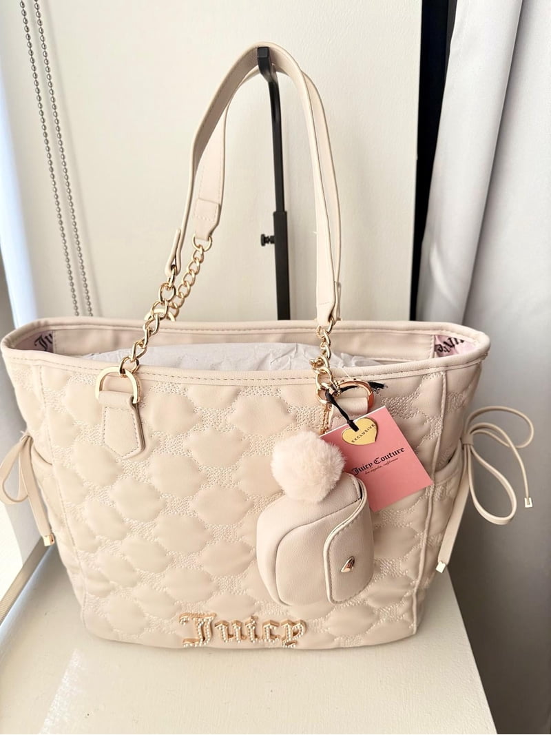 Juicy Couture Demure Tote Cream Handbag with Chain Straps