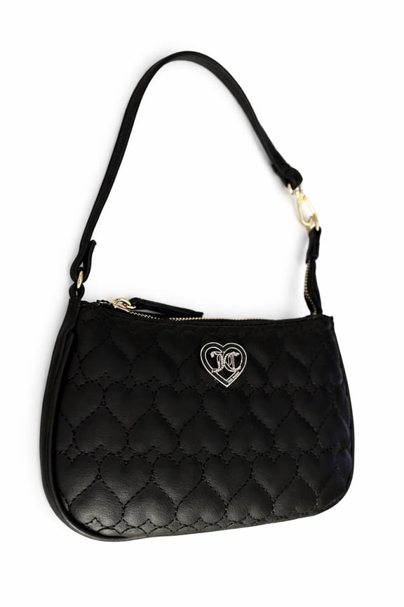Flawless Mini Wristlet Purse Handbag, Quilted Faux Leather with Heart Logo (Black)