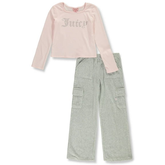 Juicy Couture Girls' 2-Piece Velour Pants Set Outfit Color: pink/multi Size: 8 - 10