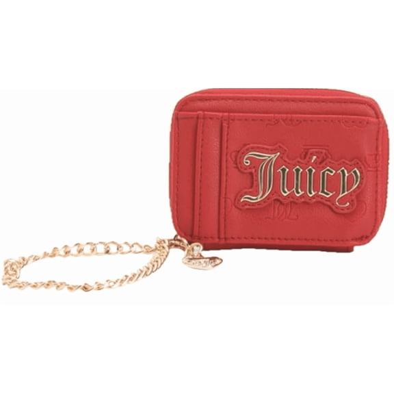Juicy Couture Womens Mini Zip Wallet with Gold-Tone Chain Wristlet Red