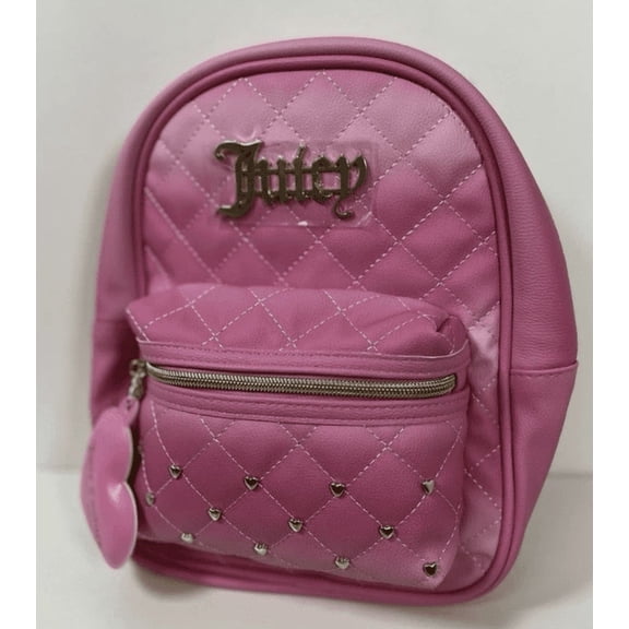 Juicy Couture Mini Backpack Pink Faux Leather, Gold Hardware, Adjustable Straps, Small Fashion Backpack for Women