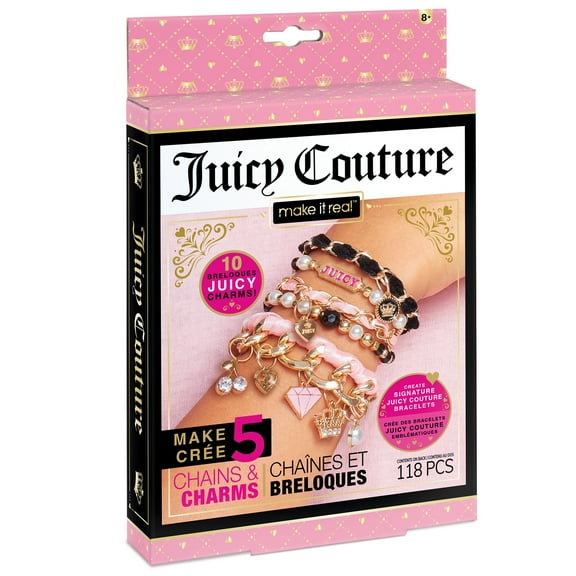 Juicy Couture: Mini Chains & Charms DIY Kit - Create 5 Bracelets, 118 Pieces,10 Juicy Charms, Pink Gold & Black, Children Ages 8+