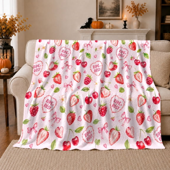 Juicy Couture Ripe Rosy Watercolor Fruit Pattern Plush, Cozy Friendship Quote Scene, Warm Flannel Blanket for Living Room and Reading Nook, Art Lovers Friendship Gift, Artistic Home Decor
