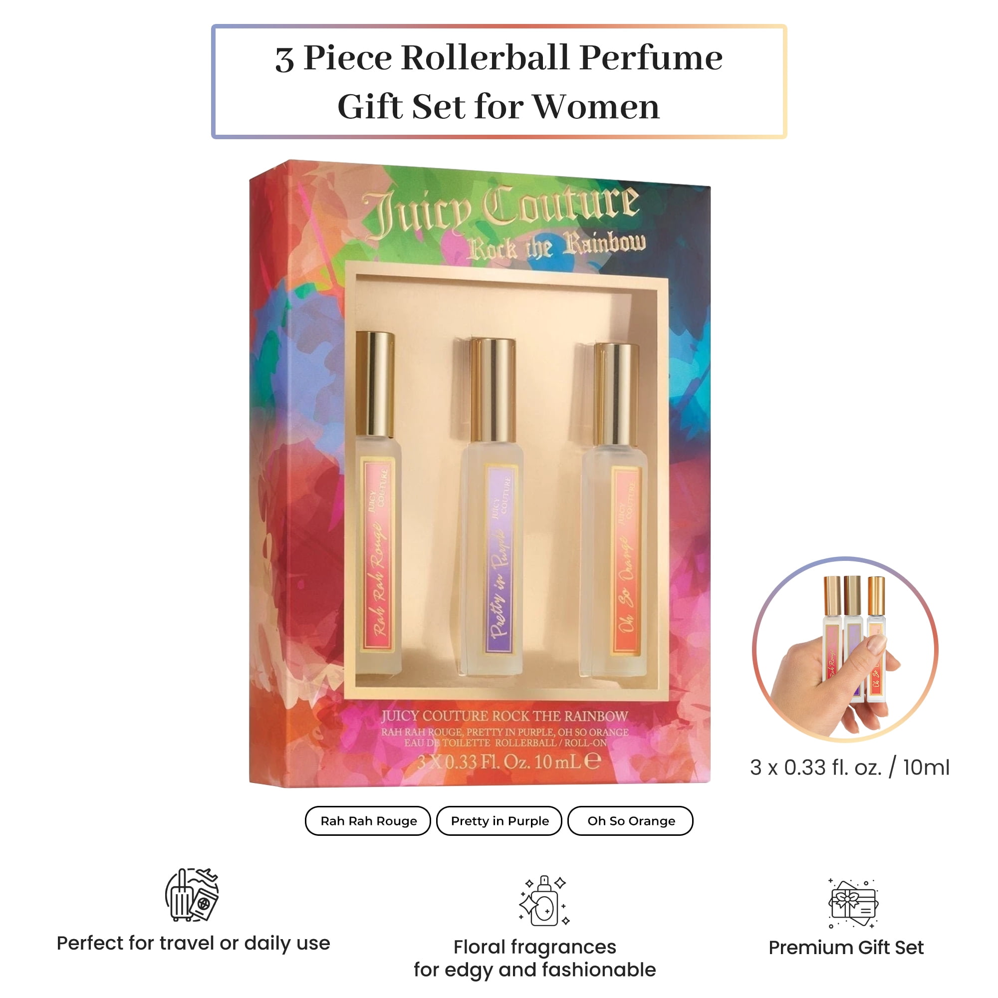 Juicy Couture Rock the Rainbow Perfume Gift Set for Women, 3