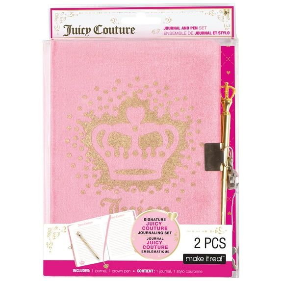 Juicy Couture: Velvet Locking Journal & Pen Set - Pink & Gold, Make It Real, Teens Tweens & Girls, Fashionable 200 Page Lined Journal, Take Notes In Class, Sketch & Doodle, Diary For Kids Ages 8+