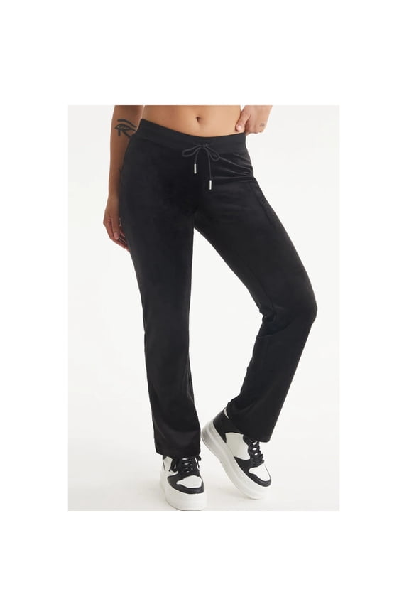 Women's Classic Velour Mid Rise Pants Black L