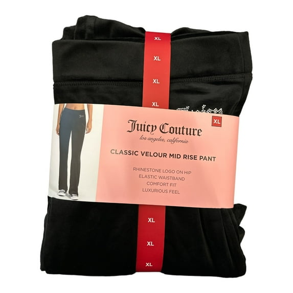 Juicy Couture Women's Classic Velour Mid Rise Rhinestone Comfort Fit Track Pant (Black, XXL)