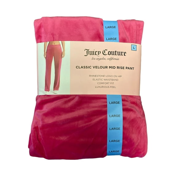 Juicy Couture Women's Classic Velour Mid Rise Rhinestone Comfort Fit Track Pant (Vixen Pink, L)