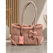 Juicy Couture Womens Faux Shearling Tote Bag, Pink