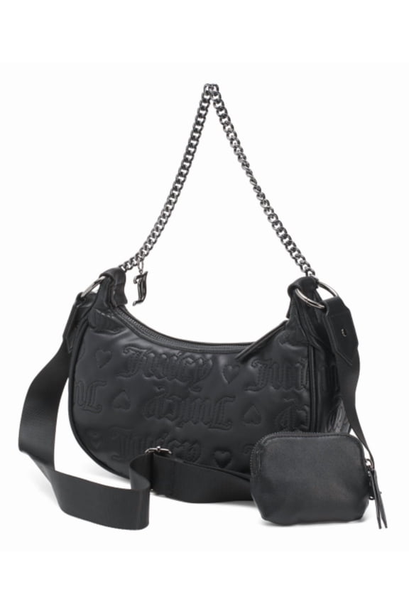 Womens Half Moon Crossbody Purse with Chain Strap & Removable Pouch, Black
