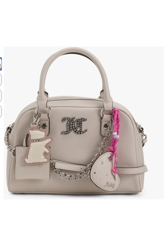 Womens Mini Dome Satchel Handbag with Charms, Taupe