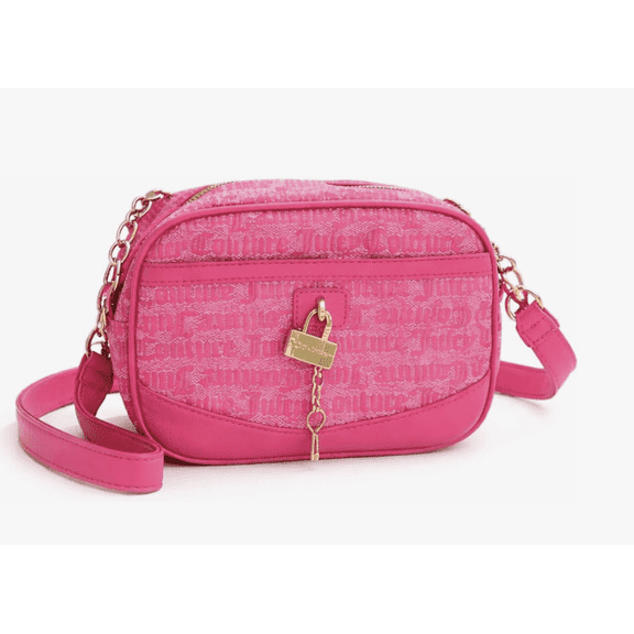 Juicy Couture Womens Mini East West Crossbody Purse with Logo Jacquard & Lock Charm, Pink