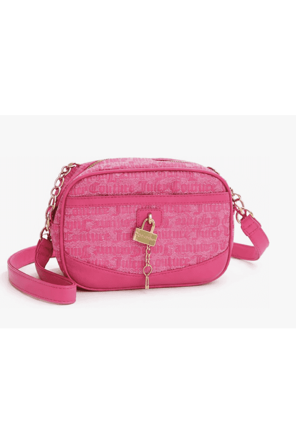Womens Mini East West Crossbody Purse with Logo Jacquard & Lock Charm, Pink