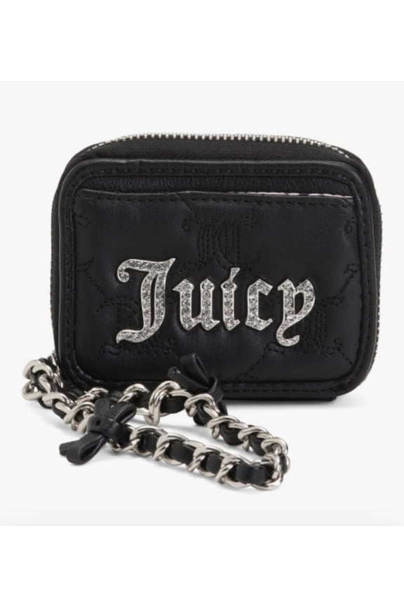 Womens Square Zip-Around Wristlet Wallet, Demure Liquorice Black, Compact with Wrist Strap