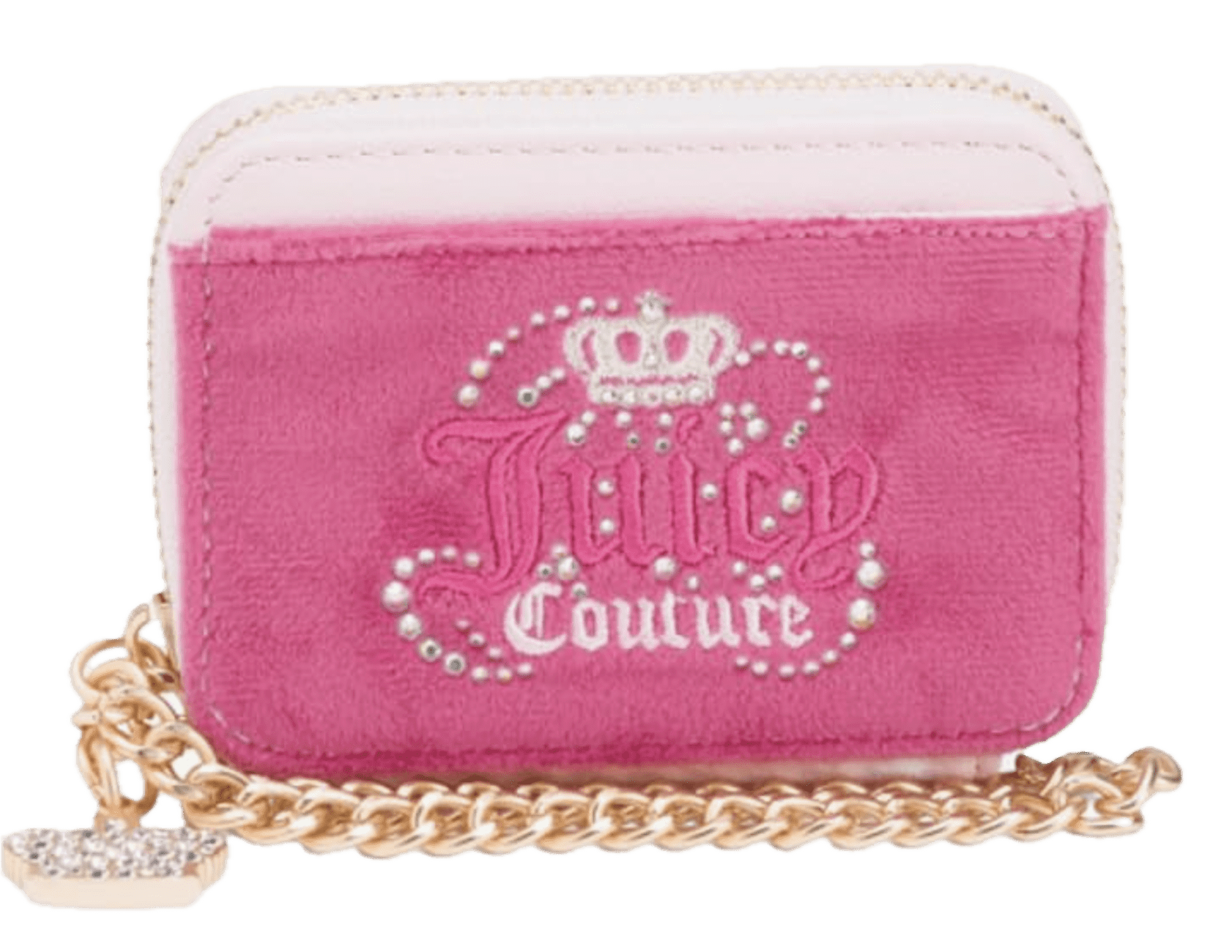 JUICY COUTURE Women's Square Zip Around Wallet with Wrist Strap, Lovers Club Raspberry Tart