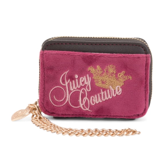 Juicy Couture Womens Velour Zip Mini Wallet with Chain Wristlet, Plum