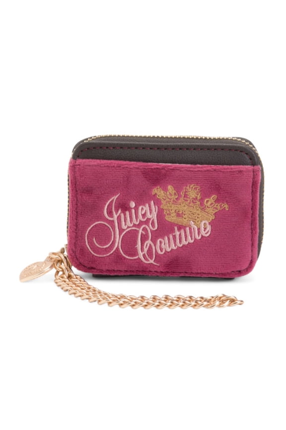 Womens Velour Zip Mini Wallet with Chain Wristlet, Plum