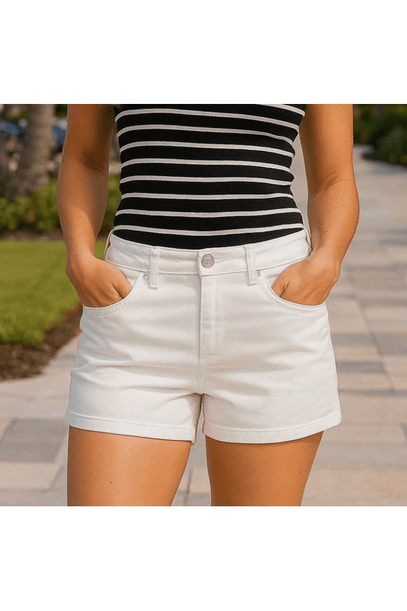 Women Jean Shorts Classic 4.5" Stretch Denim White, Size 10