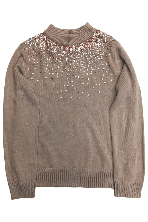 Womens Dusty Rose Pink Sequin Pull-Over Sweater X-Large