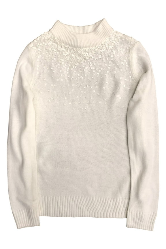 Womens Off-White Ivory Sequin Pull-Over Sweater Small