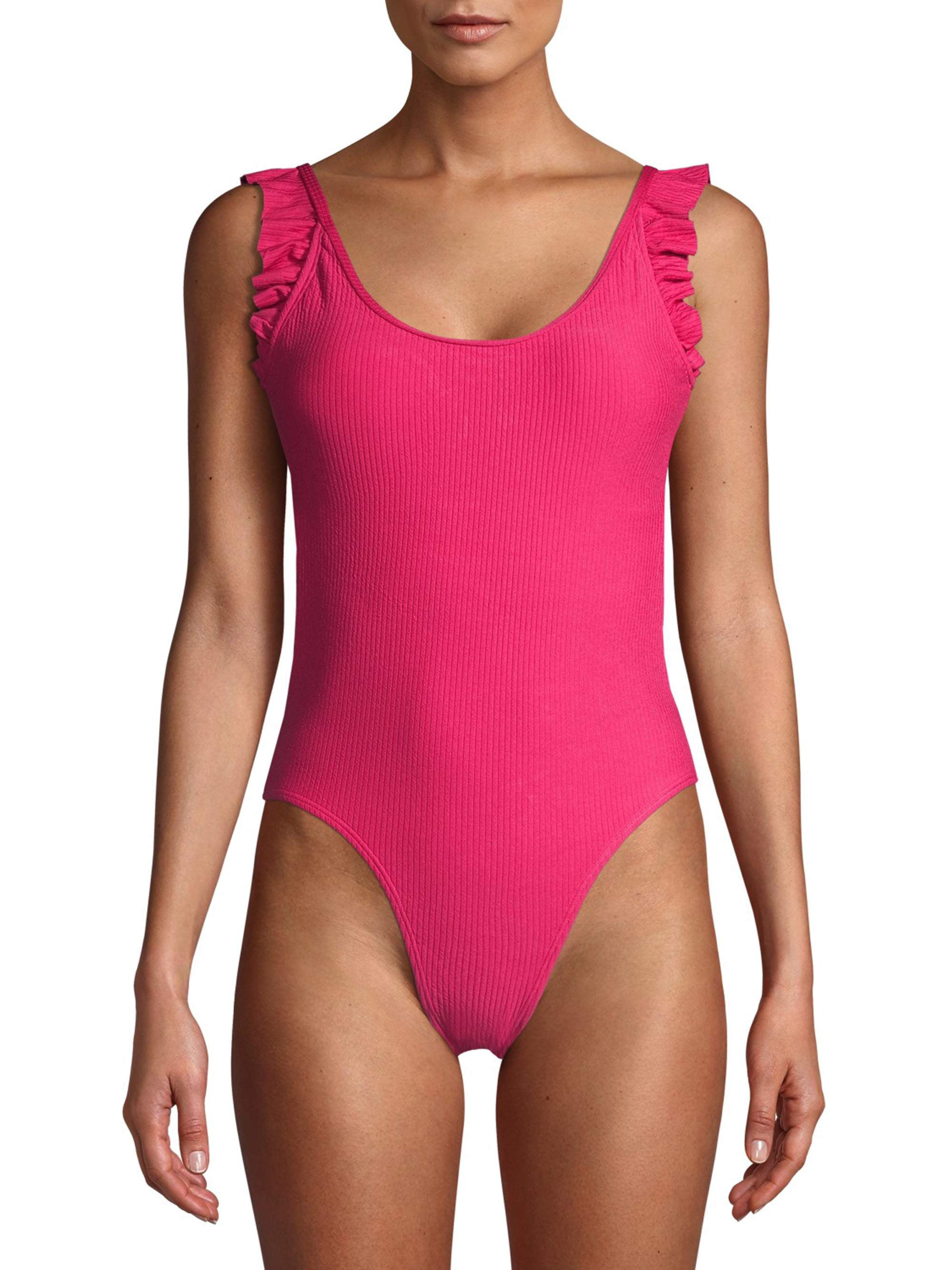 Juicy Couture Womens One-Piece Swimsuit With Ruffle Armhole and Ribbed  Fabrication 
