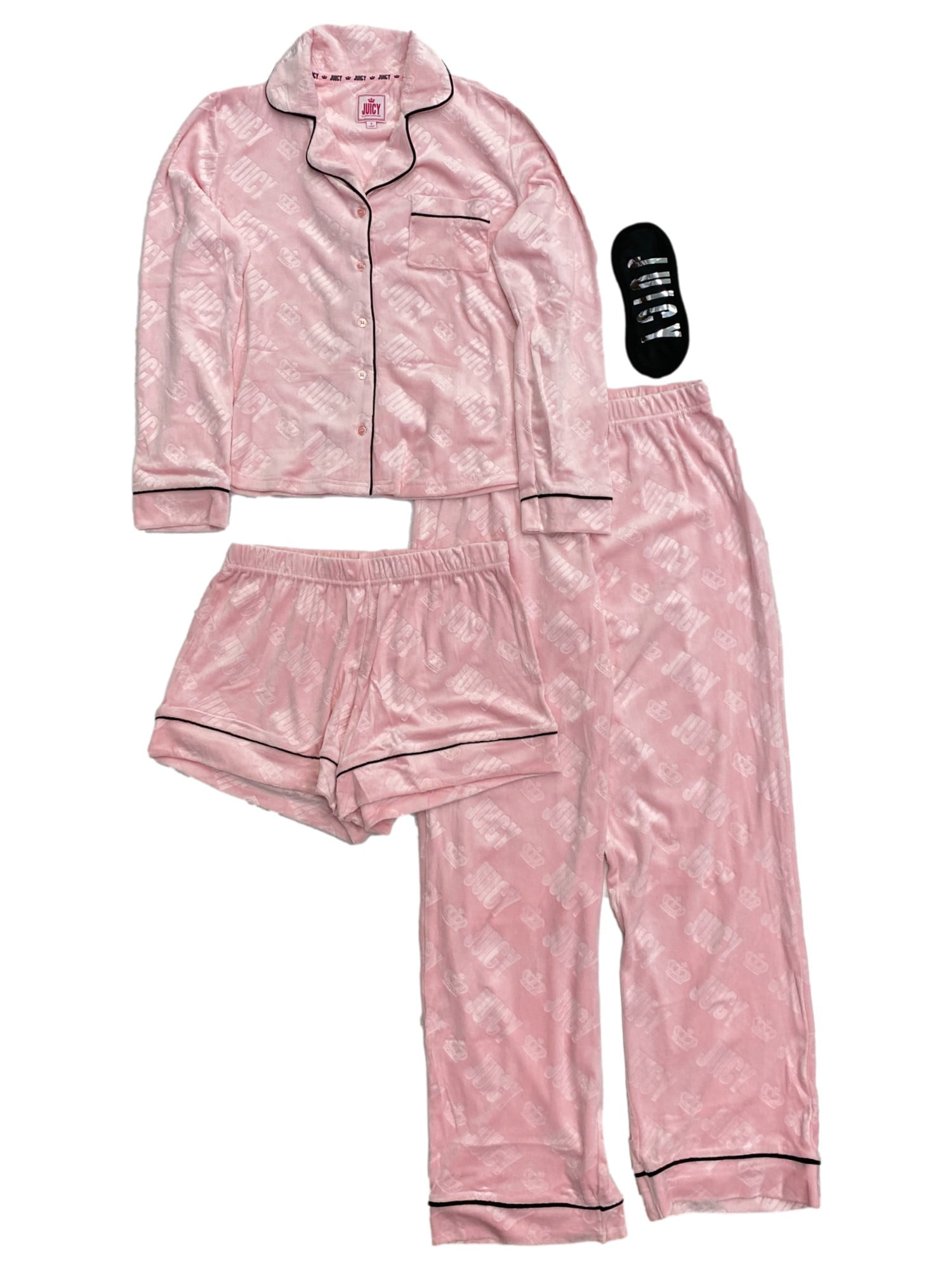 Juicy Couture Womens Plush Pink Pajamas Shorts Pants Top Sleep