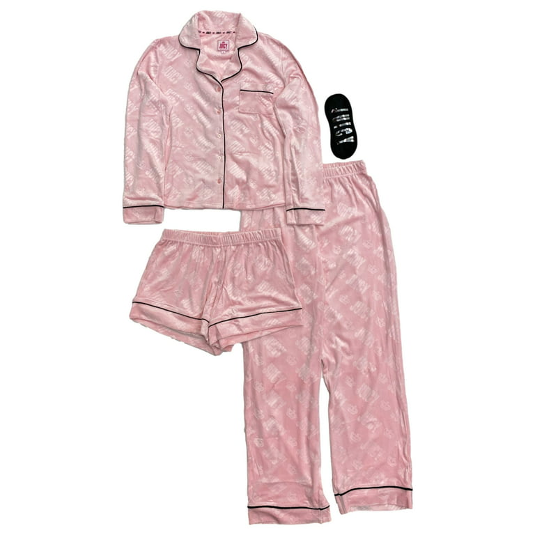 Juicy Couture Womens Plush Pink Pajamas Shorts Pants Top Sleep mask Set  X-Large 