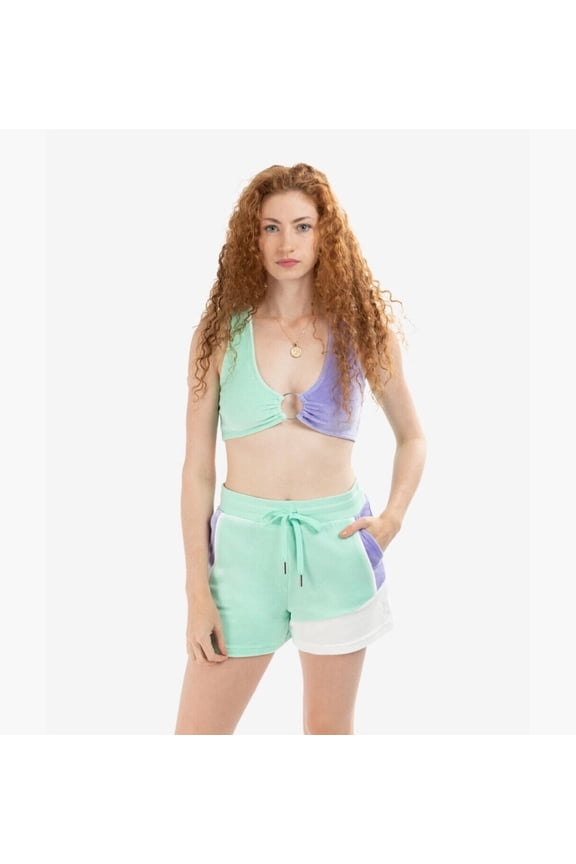 X1673 Crop Top Womens Tint Of Mint Velour Colorblock Outdoor LW079 (Multicolor,Regular,L)