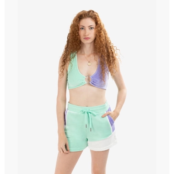 Juicy Couture X1673 Crop Top Womens Tint Of Mint Velour Colorblock Outdoor LW079 (Multicolor,Regular,XL)