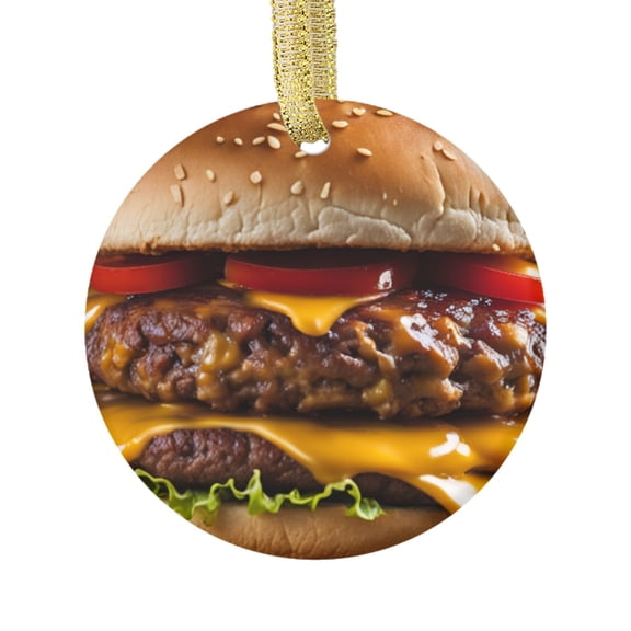 Juicy Double Cheeseburger Food Double Sided Ceramic Foodie Novelty Holiday Christmas Xmas Tree Ornament Gift Accessory (Flat Printed Design, NOT 3D)