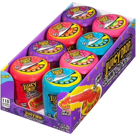 Juicy Drop Candy Gummy Summer Sweet & Sour Assorted Fruity Flavors (Dip 'N Stix Full Case)