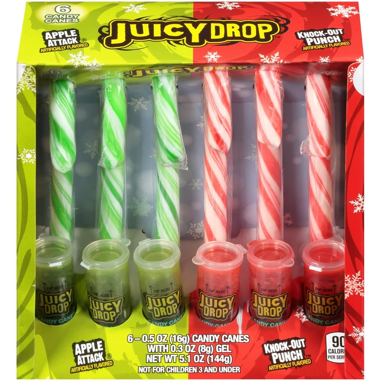 Juicy Drop Christmas Candy Canes with Candy Cane Dip 6 Count