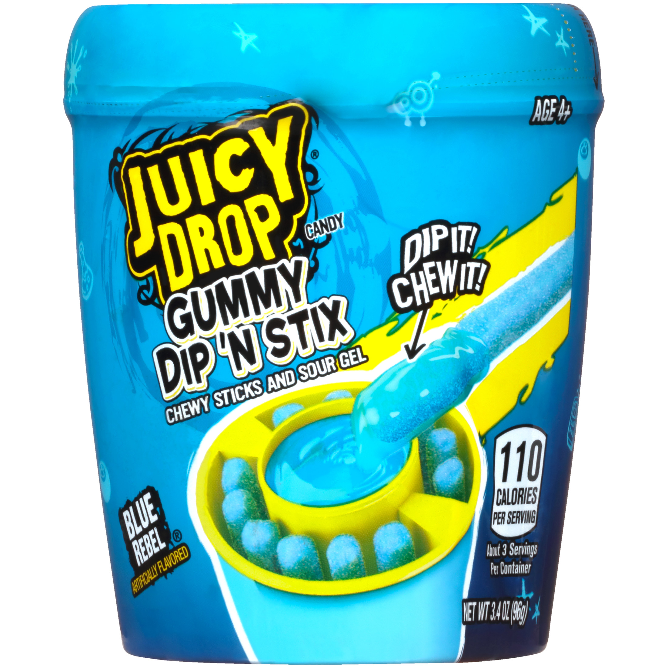 Juicy Drop Gummy Dip 'N Stix, Sweet Gummy Sticks w Sour Dipping Gel, 8