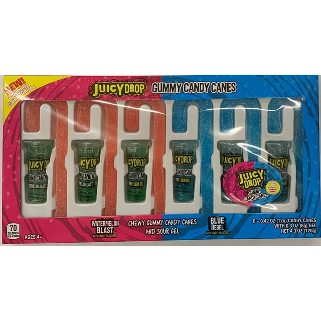 Juicy Drop Gummy Candy Canes with Sour Gel, Christmas Gummy Candy, 6