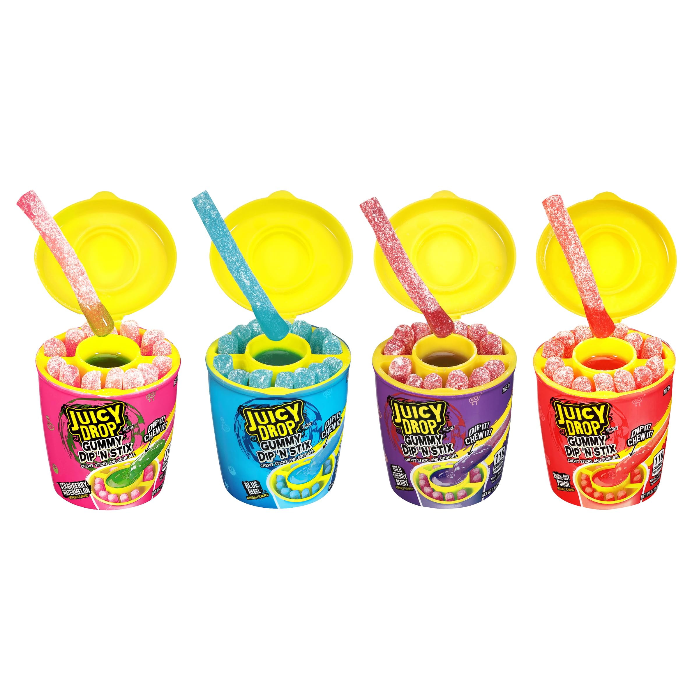Juicy Drop Gummy Dip 'N Stix, Sweet Gummy Sticks W/ Sour Dipping Gel, 8 Pack Fun Gummy Summer