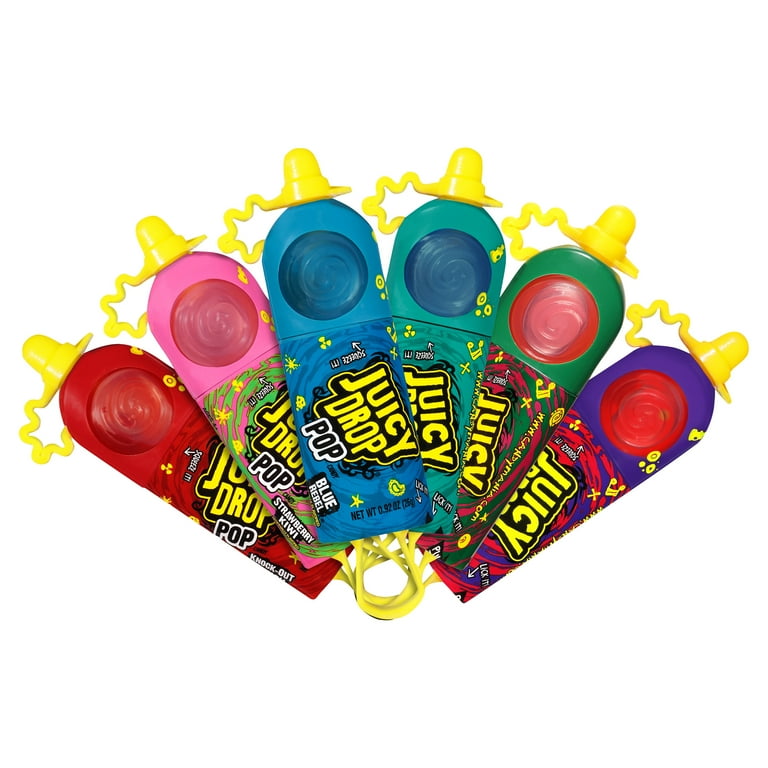 Juicy Drop Pop Sweet Lollipops Candy with Sour Liquid, Assorted Flavors,  .92oz