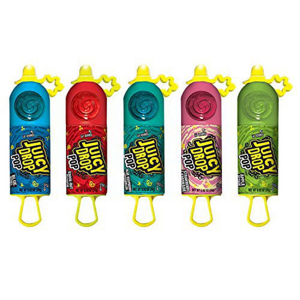 Juicy Drop Pop Sweet Lollipops Candy with Sour Liquid, Assorted Flavors Variety Pack (Pack of 21