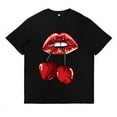thumbnail image 1 of Womens Fashion Cherry Pattern T Shirt Cute Graphic Tees Casual Short Sleeve Cotton Tops Black,XL, 1 of 5