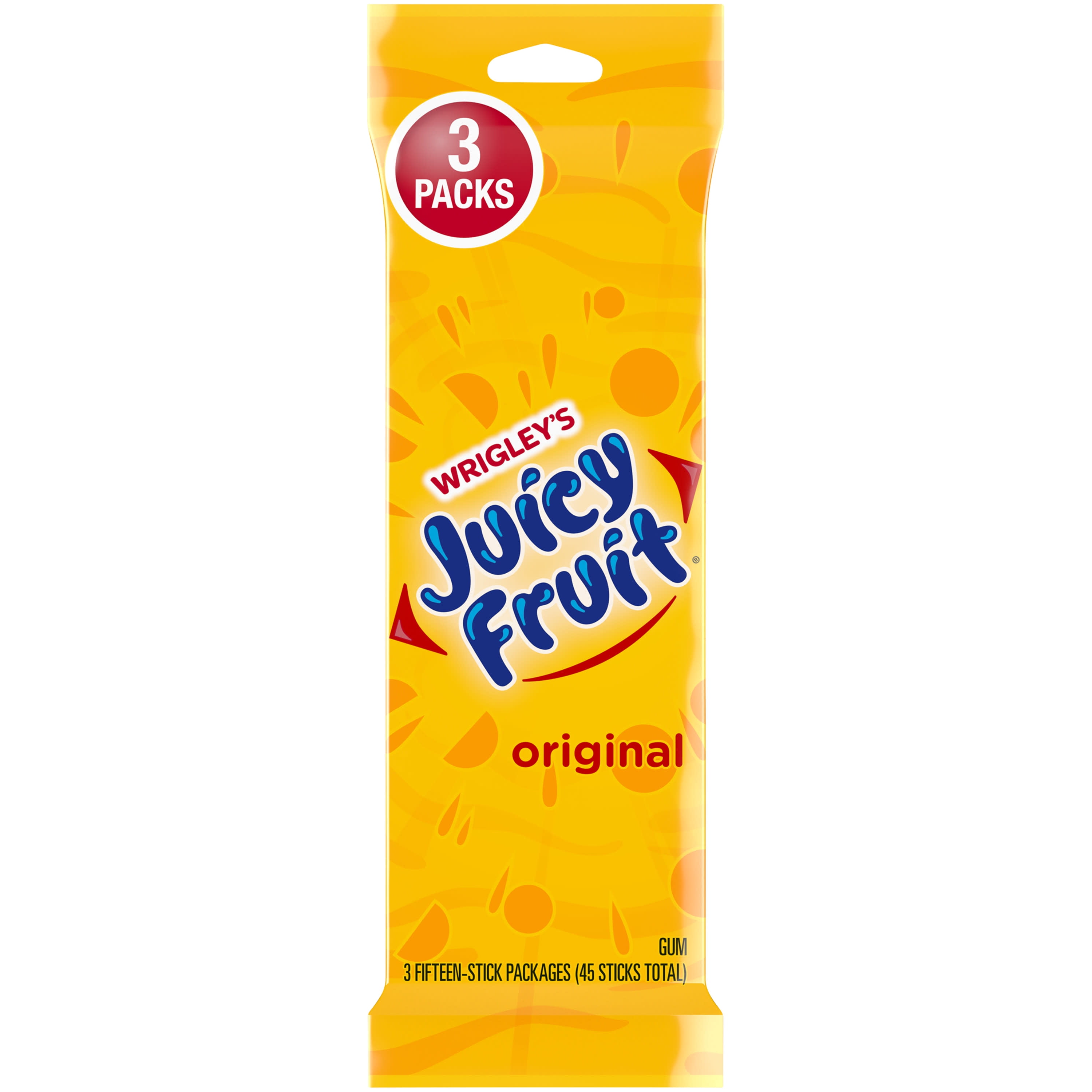 Juicy Fruit Chewing Gum, Value Pack - 15 Count (3 Pack - 45 Total Pieces)