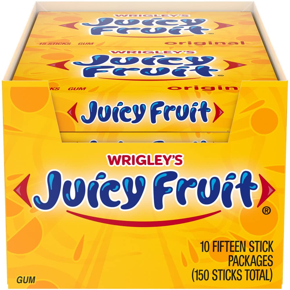 Juicy Fruit Gum Original Bubble Chewing Gum, 15 pieces (10 Pack