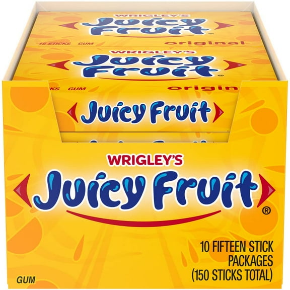 Juicy Fruit Gum Original Bubble Chewing Gum, 15 pieces (10 Pack)