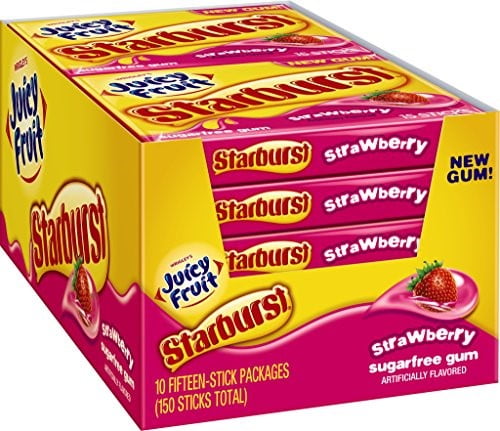 Juicy Fruit Starburst Strawberry Sugarfree Gum, (10 Packs)
