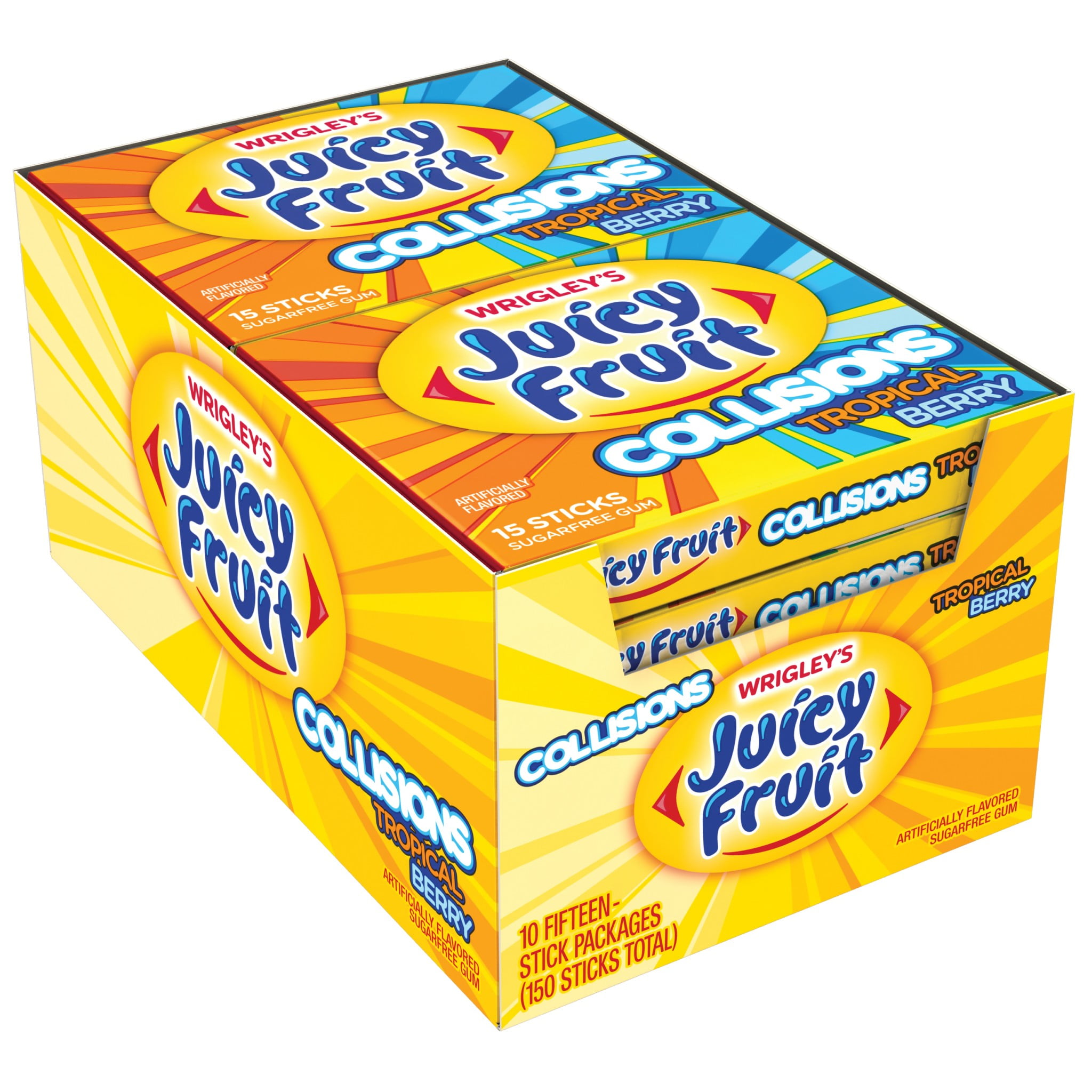 Juicy Fruit Tropical Berry Collisions Chewing Gum, 15 stick, 10 ct 